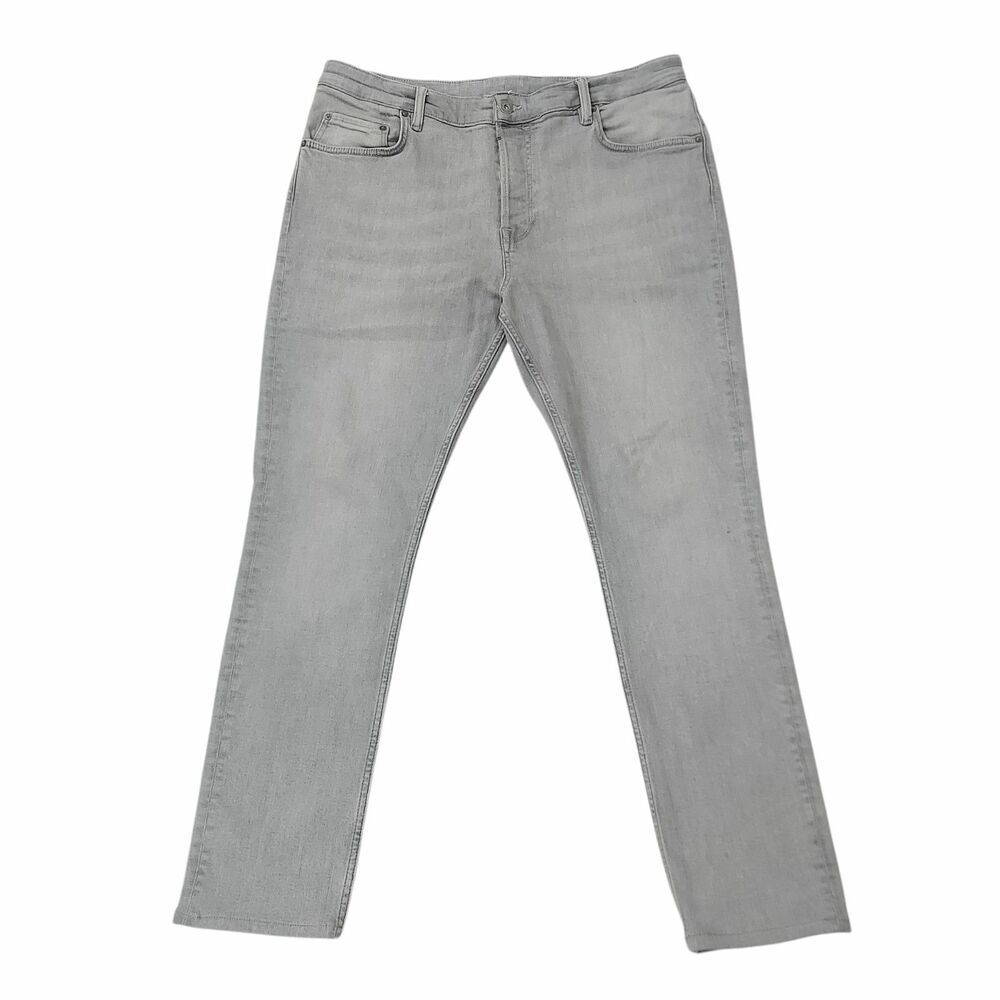 AllSaints Mens 38x29 Gray Cigarette Skinny Jeans Organic Cotton Button Fly Denim